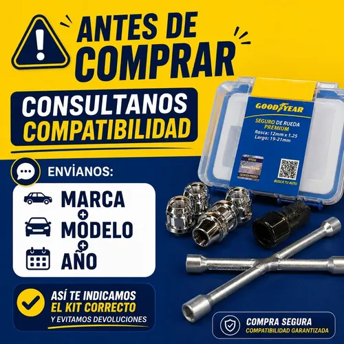 Juego Bulones Antirrobo + Llave Cruz 4 Bocas Goodyear