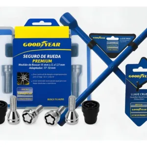 Juego Bulones Antirrobo  + Llave Cruz 4 Bocas Goodyear